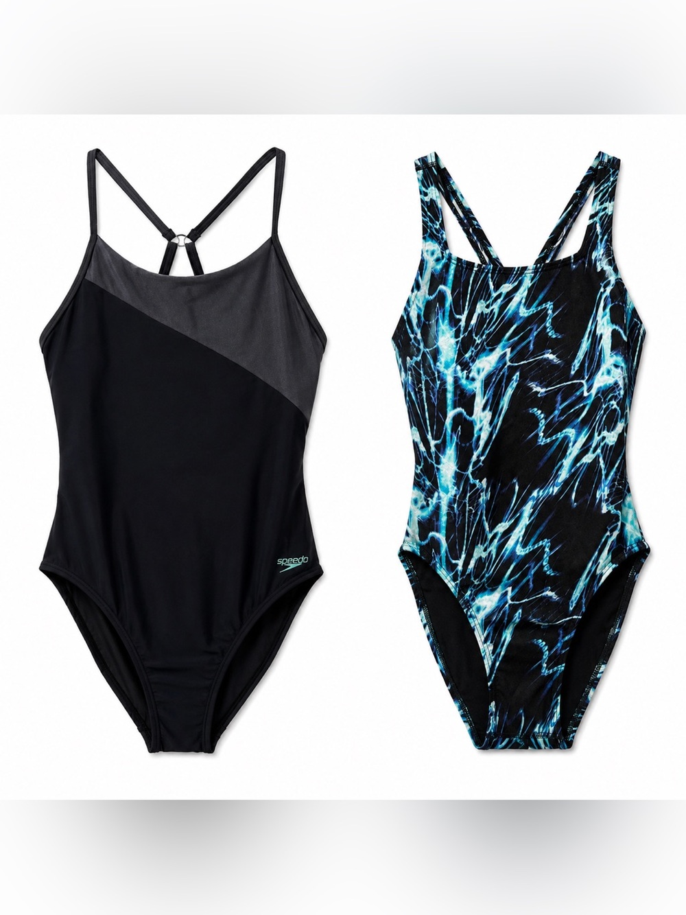 Speedo Women’s One-Piece Swimsuit Set of 2 Size 8 Black Blue Athletic Swimwear